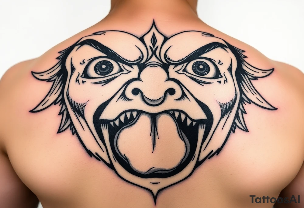 powerful faces with huge eyes and mouth with foamy mouth tattoo idea