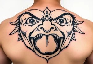 powerful faces with huge eyes and mouth with foamy mouth tattoo idea