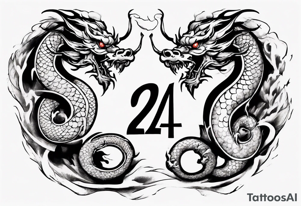 Number 24 with a Chinese dragon around it tattoo idea