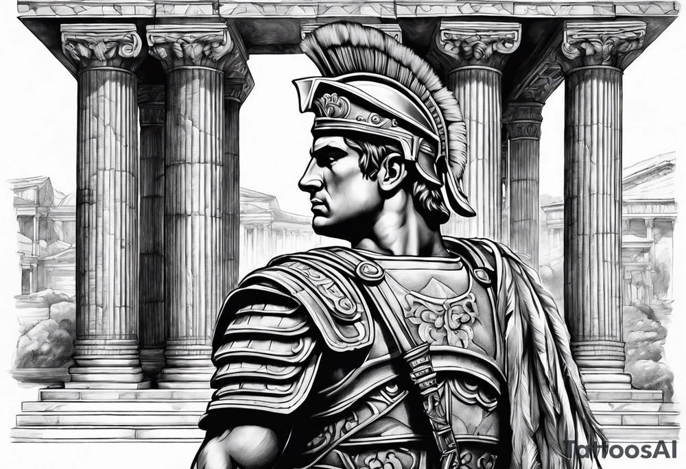 large Roman solider looking at distant pillars tattoo idea large Roman solider looking at distant pillars tattoo idea