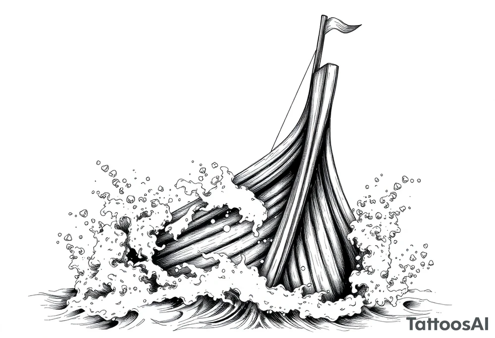 Close-up of a Viking ship's prow cutting through turbulent, foamy sea spray. tattoo idea