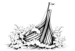 Close-up of a Viking ship's prow cutting through turbulent, foamy sea spray. tattoo idea