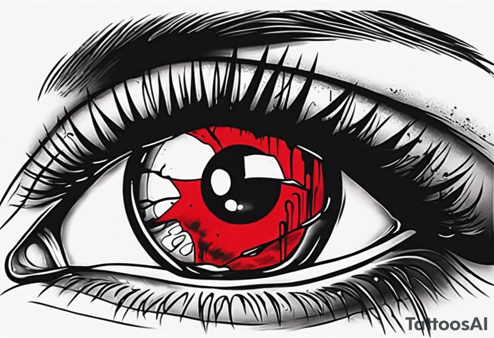 Bleeding tear draining to down from red eye tattoo design tattoo idea