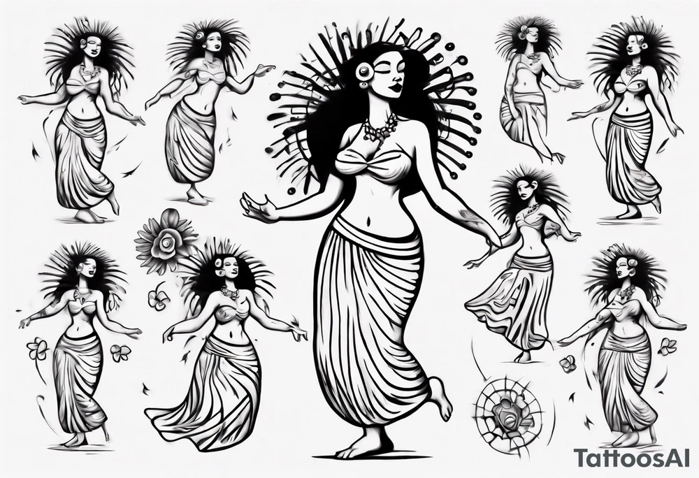 Old School Tattoo Style, Hula Girl dancing, full body, white background --no skin tattoo idea