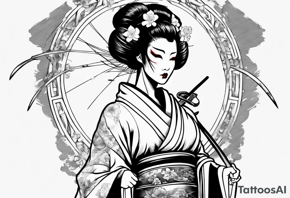 geisha who is also a grim reaper tattoo idea