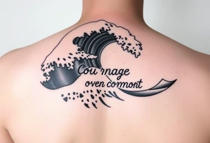 Simple  Fine line waves with words courage over comfort within the wave tattoo idea