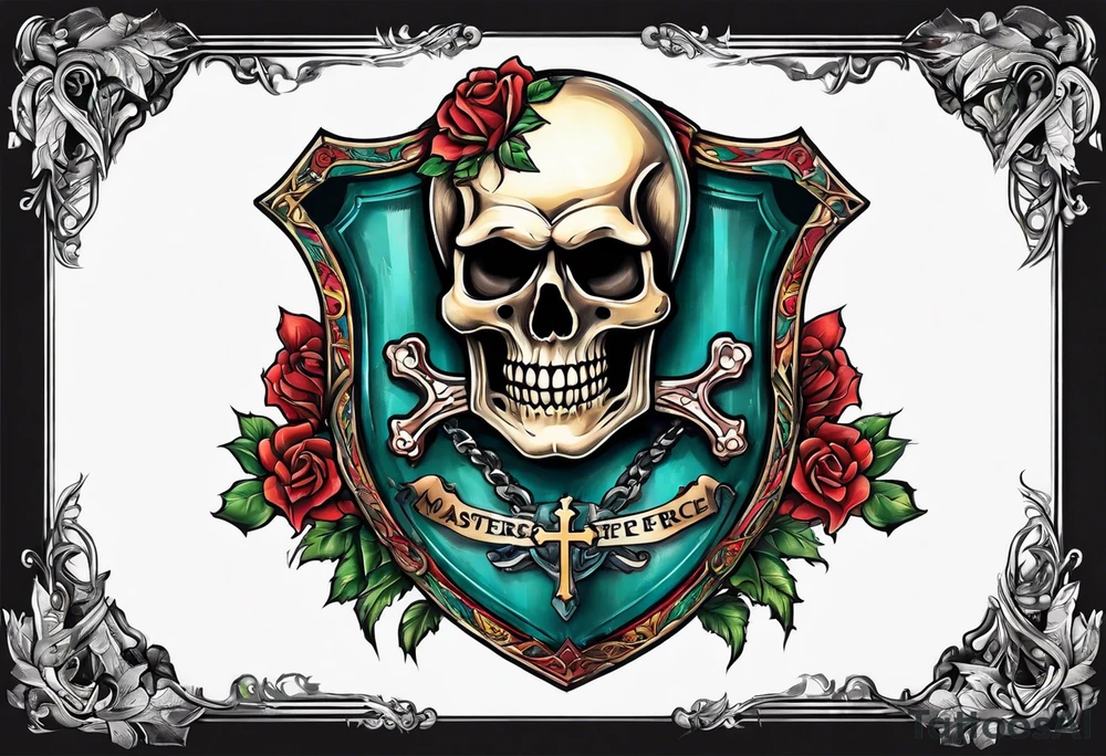 skeleton holding a shield with a cross on it tattoo idea