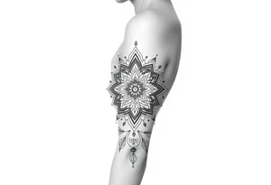 bold line shaman style mandala tattoo idea