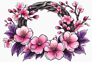 Flower wreath cherry blossoms lots of pinks and purples tattoo idea