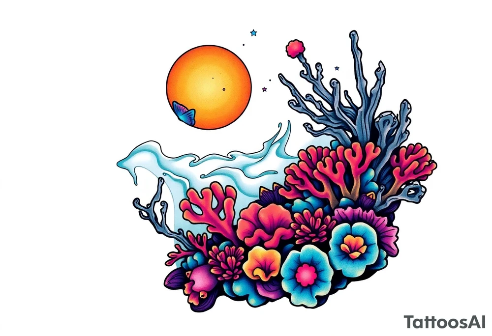 Coral reef scene tattoo idea