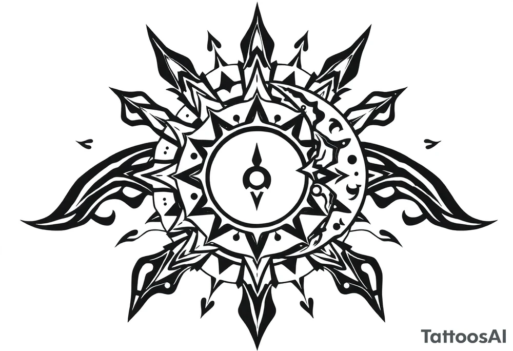 celestial sun and moon embrace with constellation patterns tattoo idea