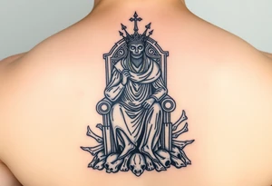 The king in yellow sitting on his throne of bones tattoo idea