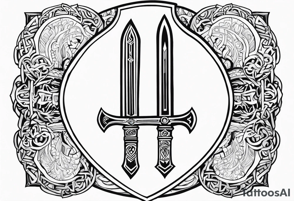 Valhalla shield sword stairs runes tattoo idea