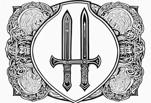 Valhalla shield sword stairs runes tattoo idea
