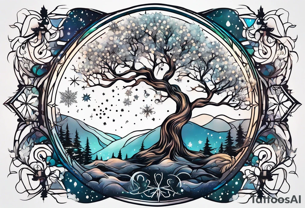 Constellation, tree , snowflake tattoo idea