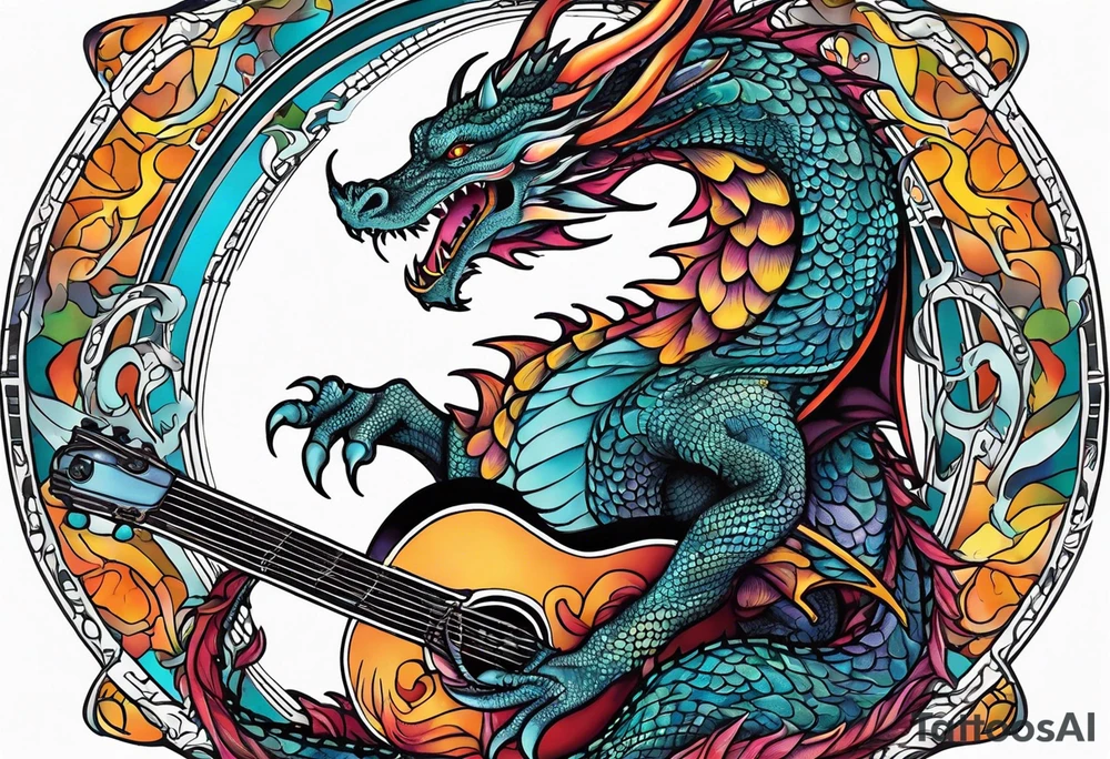 Dragon playing guitar tattoo idea