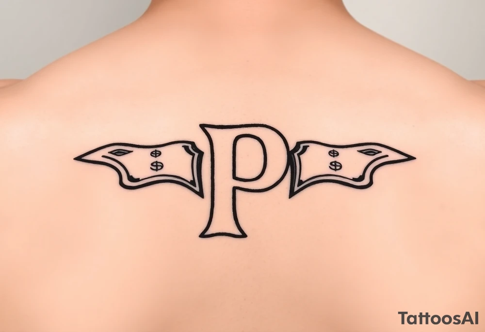 Small Letter P with a dollar bill coming out from the sides. tattoo idea