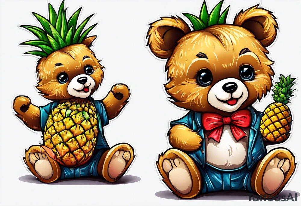 Teddy bear loves pineapple tattoo idea