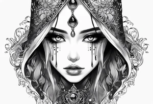 Anime girl face eyes dripping black tears tattoo idea