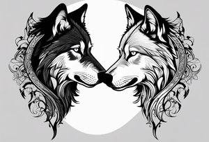 Black wolf reflection to white wolf tattoo idea