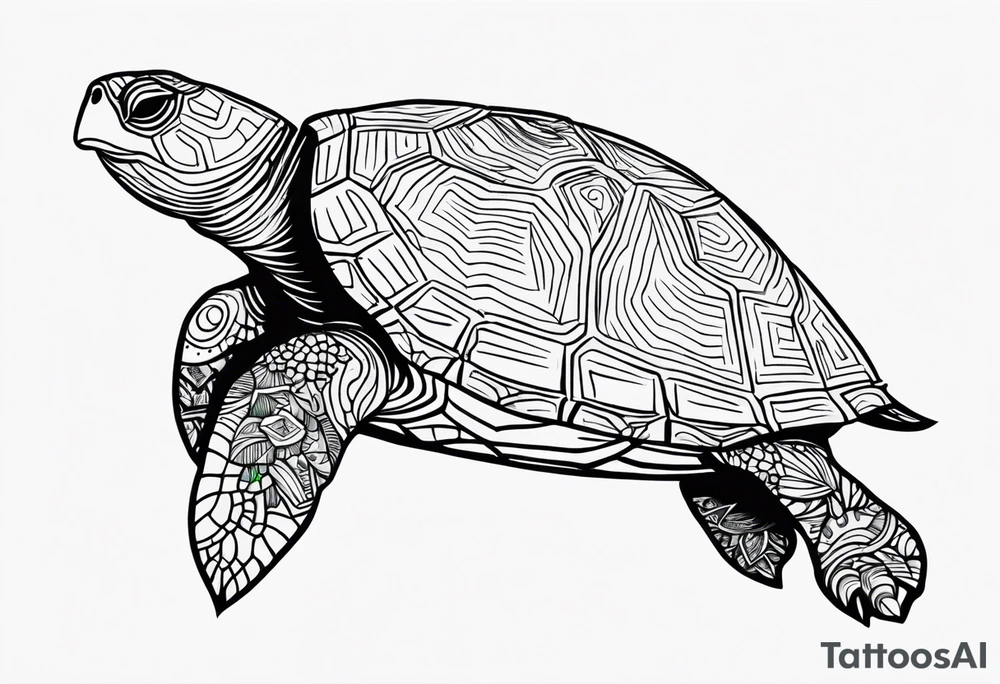 tropical psychedelic turtle, high-angle shot tattoo idea
