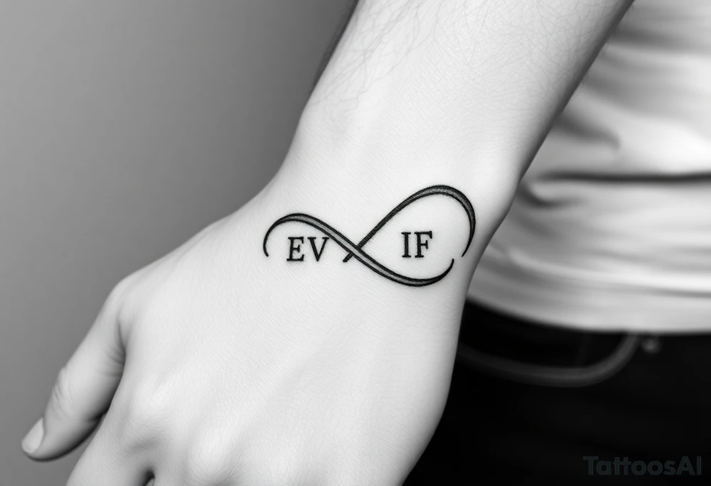 unusual  infinity symbol with words "EVEN IF" tattoo idea