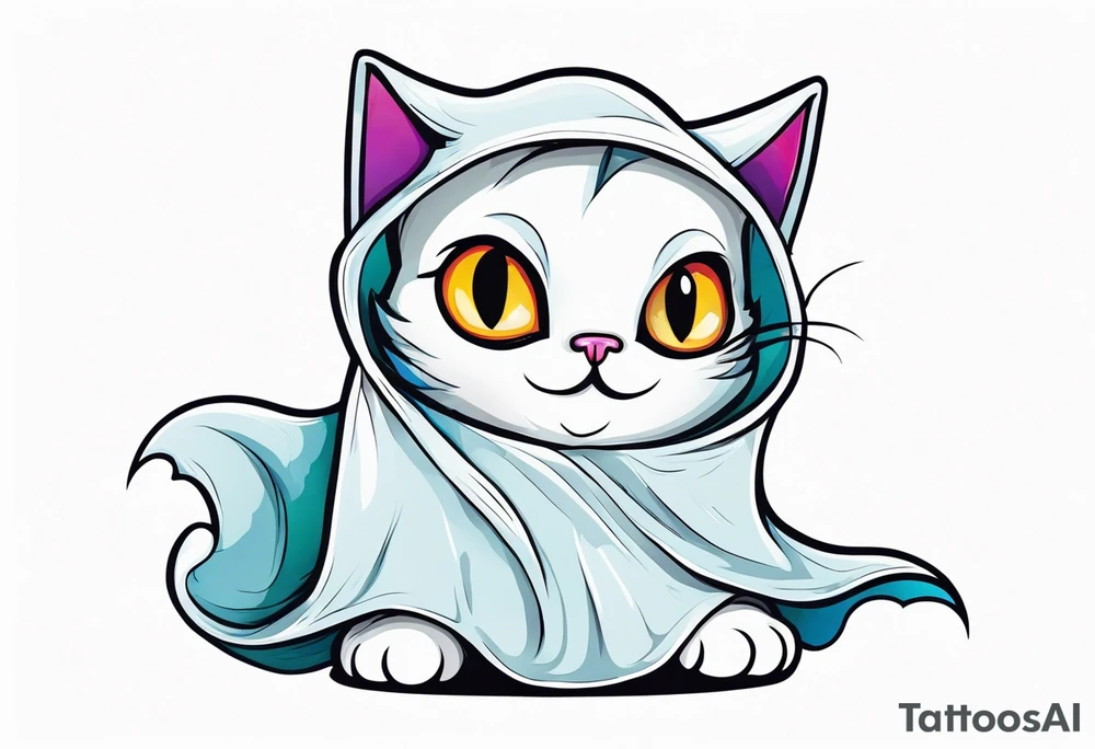 Cat wearing a sheet dressed as a ghost tattoo idea