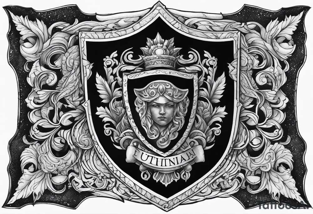 people in the dark inside a shield shape tattoo idea