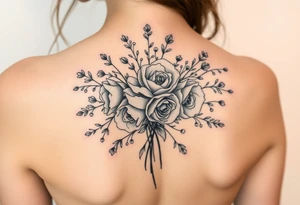 vintage bouquet of wild roses and meadow flowers with morning dew tattoo idea