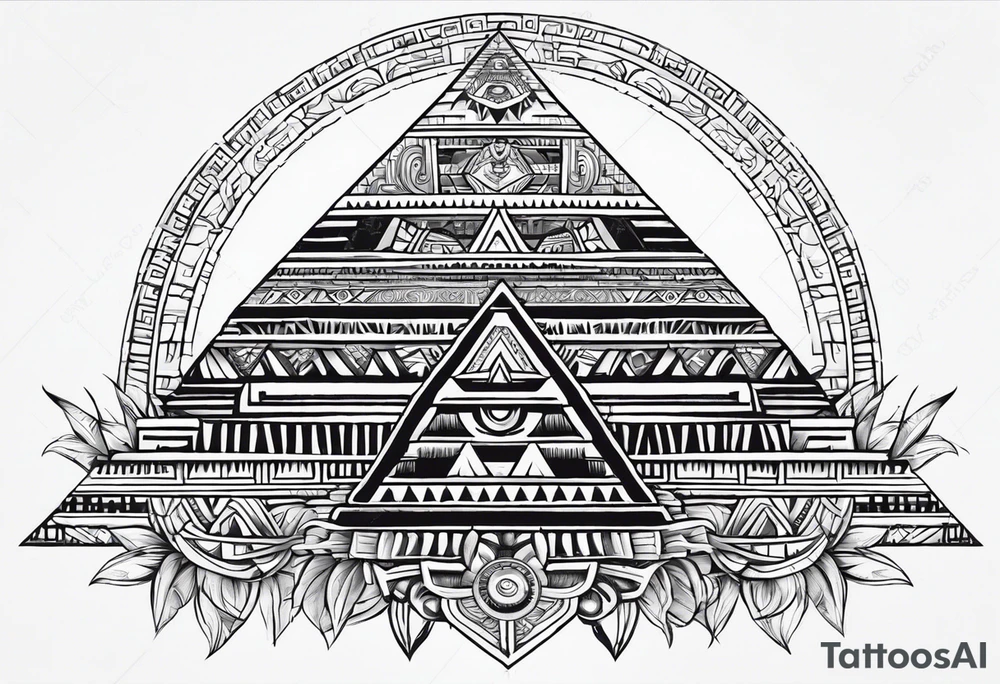 aztec sun background with pyramid in front with two aztec warriors on each side tattoo idea aztec sun background with pyramid in front with two aztec warriors on each side tattoo idea