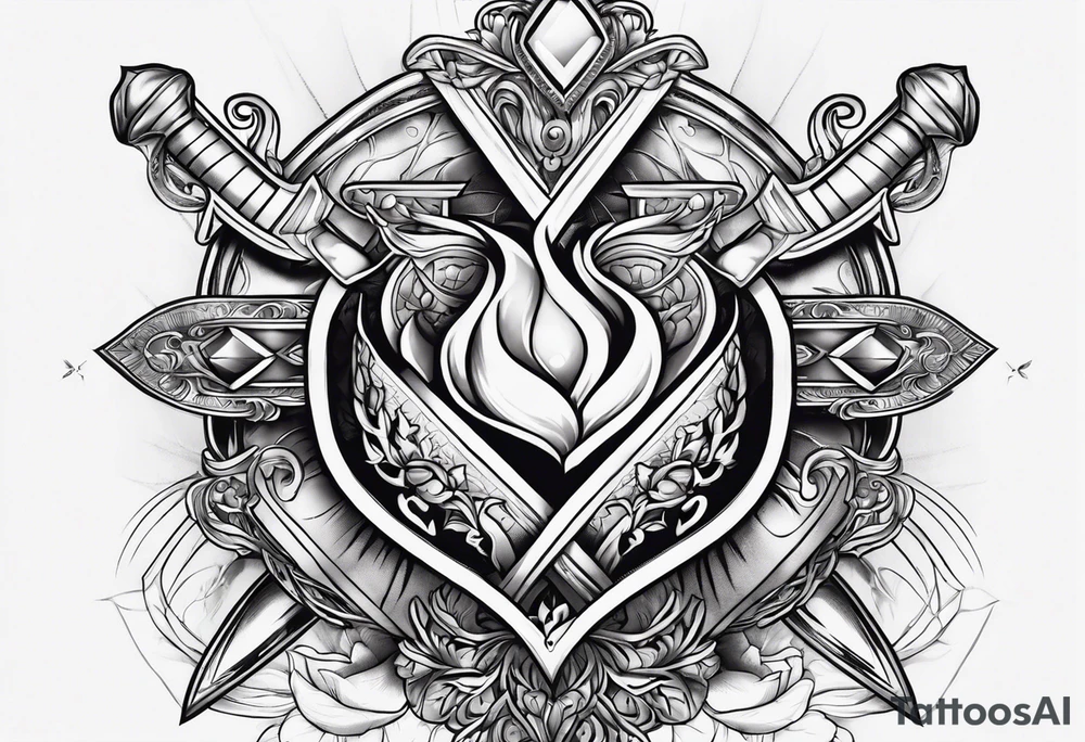 Sacred heart of marry with swords and Cancer ribbon chest tattoo tattoo idea