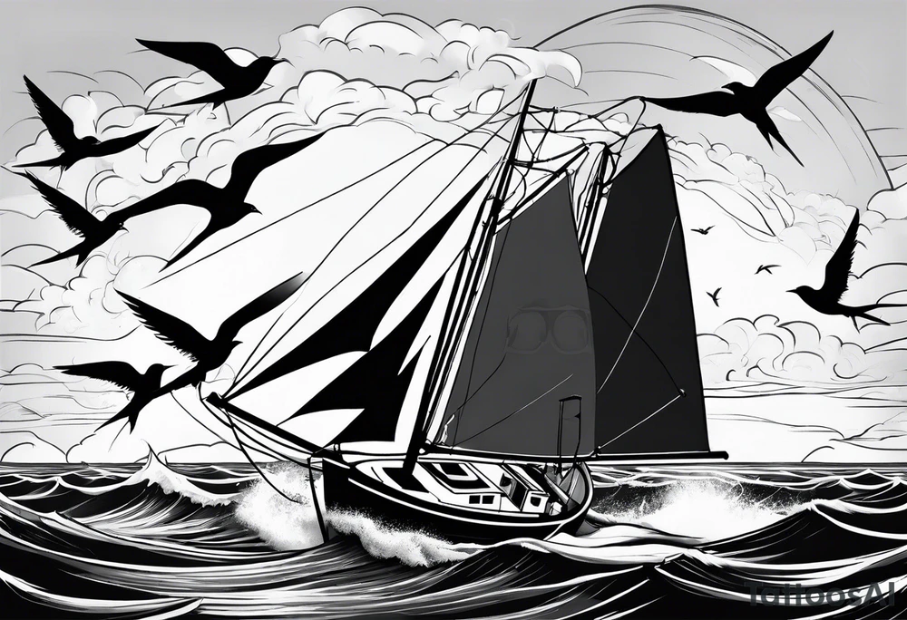 Swallows, sail boat, the ocean tattoo idea