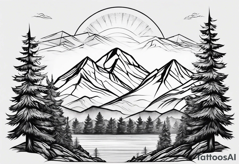Mountains with three trees tattoo idea