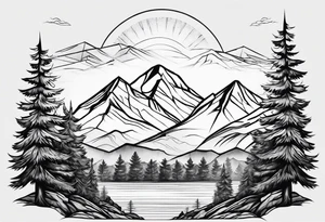 Mountains with three trees tattoo idea