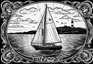 sailboat sail patched in such a way that it resembles a maritime lighthouse. tattoo idea