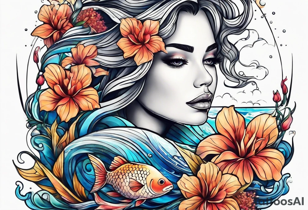 sea, night, flower, fish, republic dominicana tattoo idea
