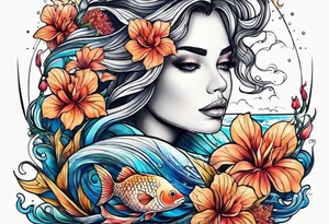 sea, night, flower, fish, republic dominicana tattoo idea