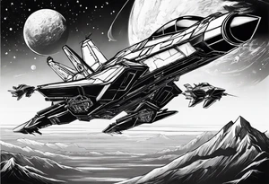 Space Fighter in the sky with angels tattoo idea