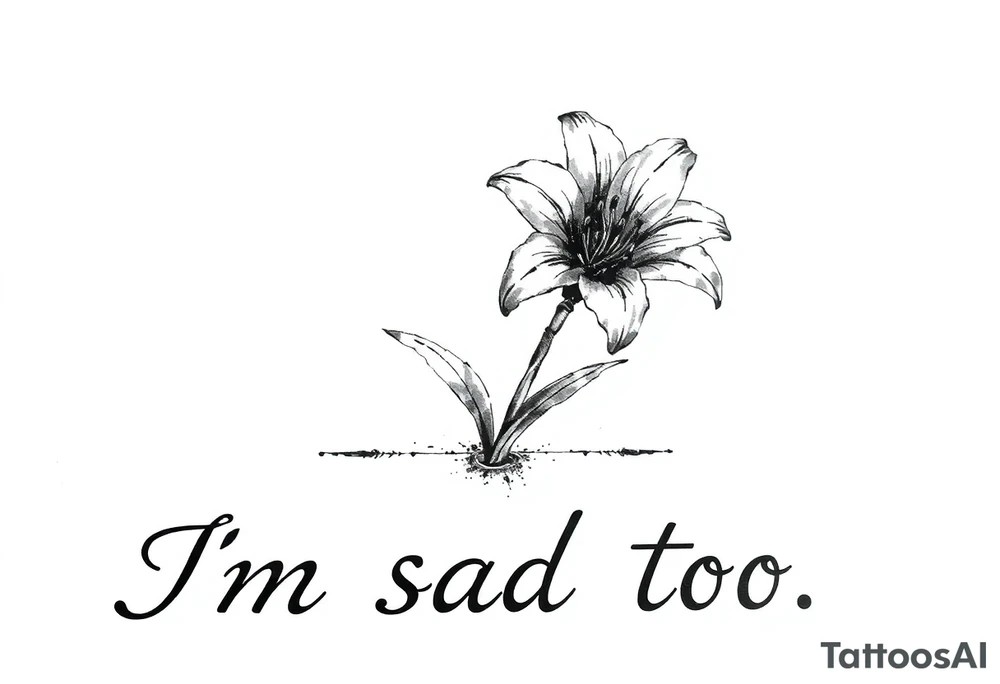 Lily growing out of tile floor with the words I’m sad too written in the grout tattoo idea