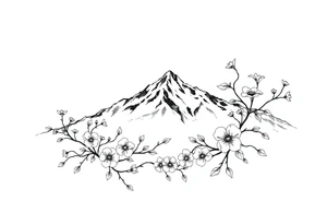 An elongated mountain range with vines and dogwood flowers tattoo idea