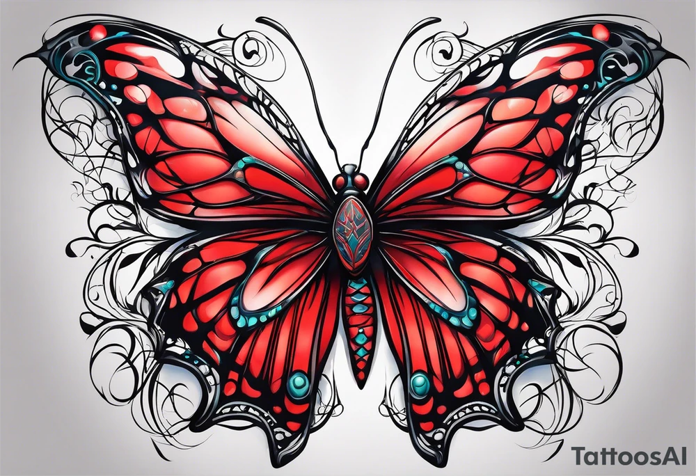 red butterfly spider dreamy tattoo idea