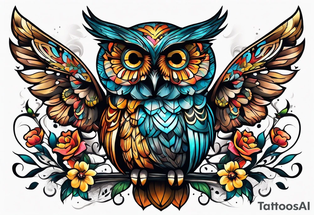 Owl and butterfly tattoo idea