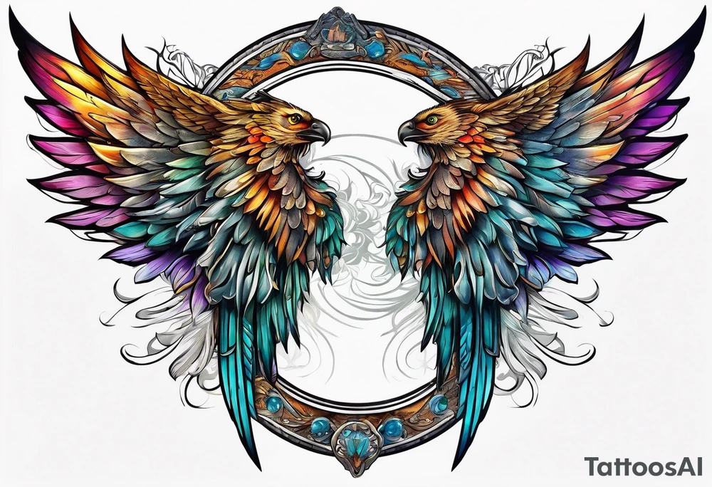 a pair of wings with a halo above them tattoo idea