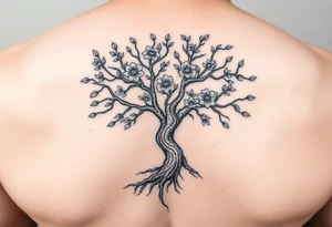 Je veux un tatouage pour le cou entier.  Avec un arbre des fleurs des hirondelles et deux corbeaux viking tattoo idea