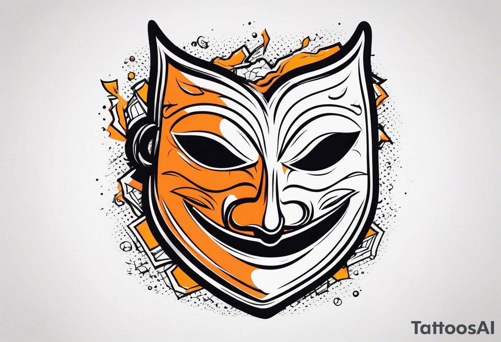 Laughing mask that is orange and black simplistic tattoo idea