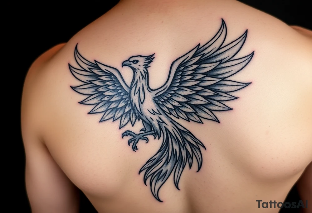 magnificent phoenix rising from golden flames with trailing embers tattoo idea