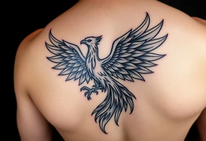 magnificent phoenix rising from golden flames with trailing embers tattoo idea