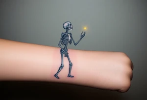 Skeleton reaching out towards a bright light but is stuck in a sludge tattoo idea