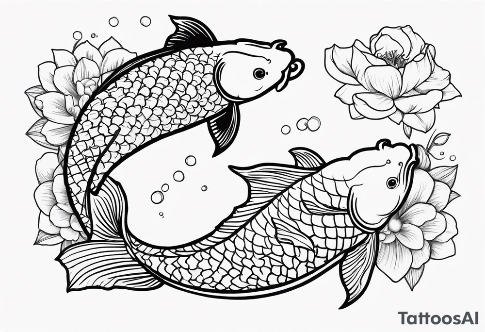 2 Koi fish swimming around Taurus birth flower tattoo idea