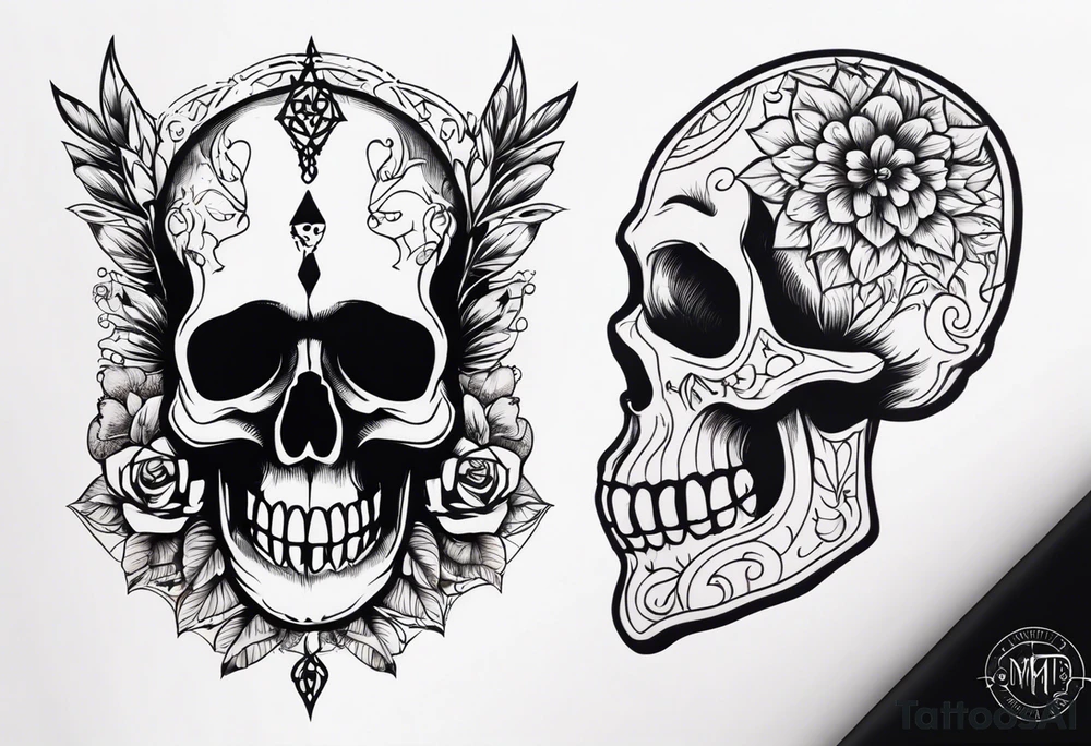 Memento mori written skull sleeve tattoo design tattoo idea